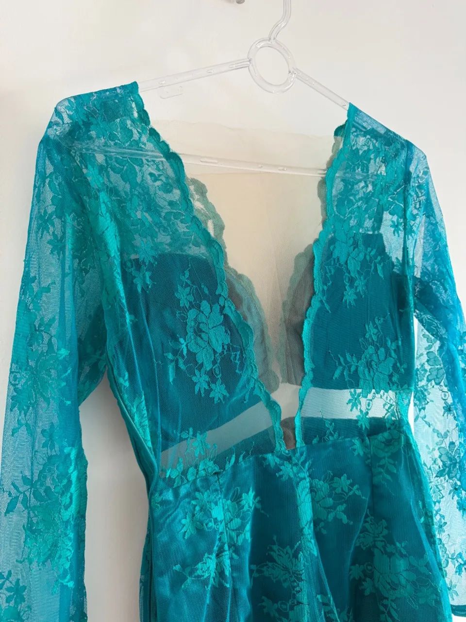 Vestido curto de renda com tule verde  - Foto 4