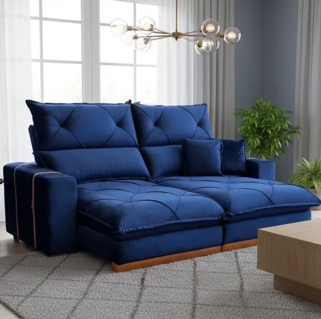 Sofá Retrátil Supreme Bello 230 Veludo Azul
