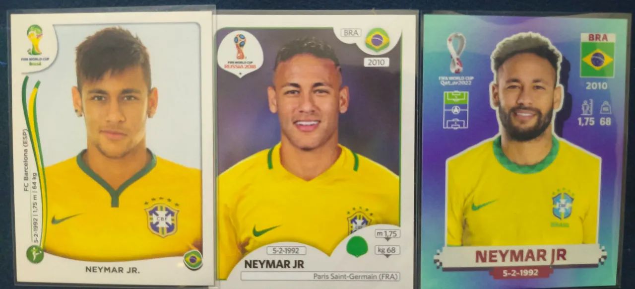 Kit figurinhas Neymar das Copas do mundo - 2014, 2018 e 2022 ( Produto Original, Panini) 