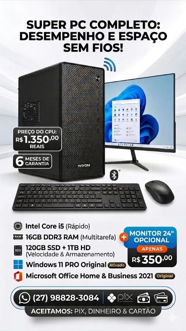 Cpu i5 16gb 120gb ssd + 1tb secundário, wifi e Bluetooth 