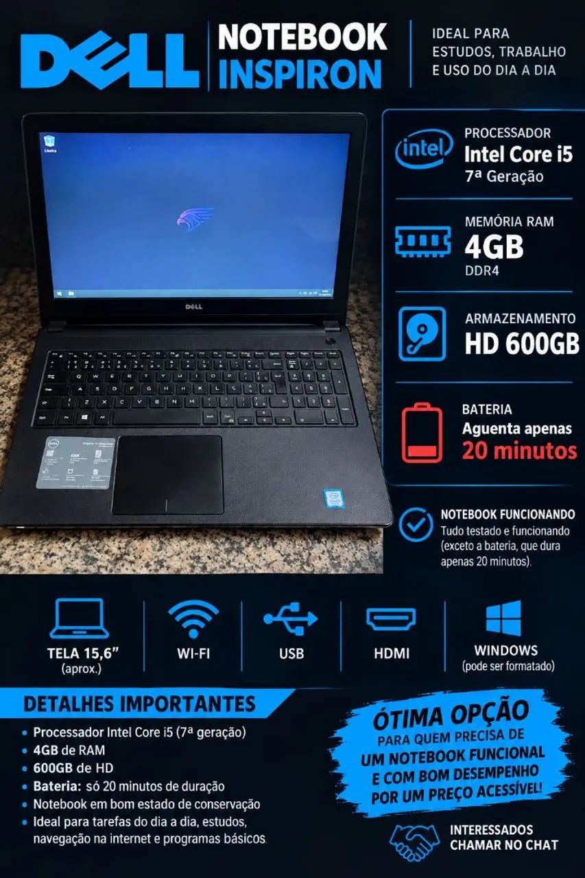 Notebook Dell i5 - 7 geração 