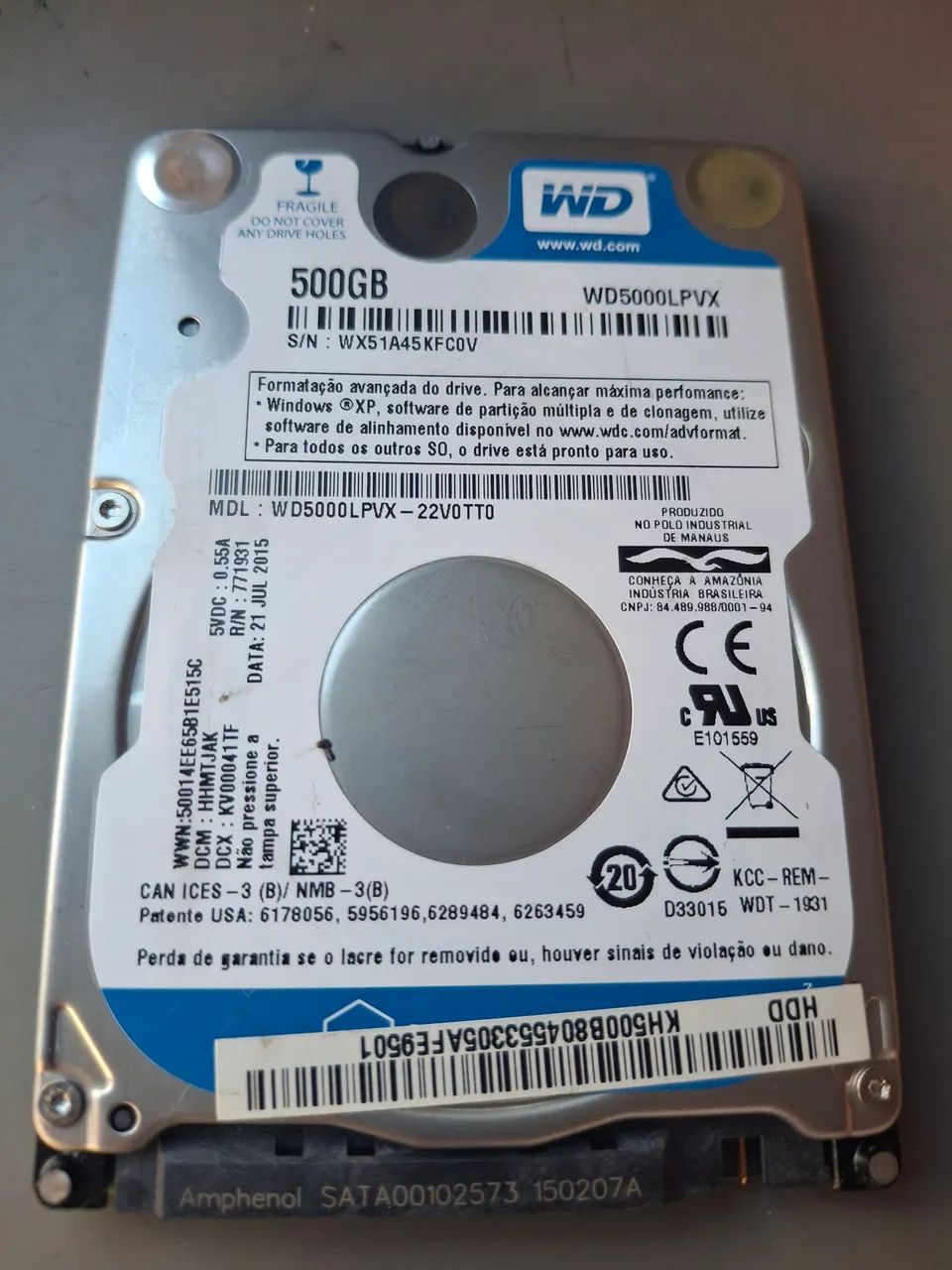 HD para notebook 50gb da wd 