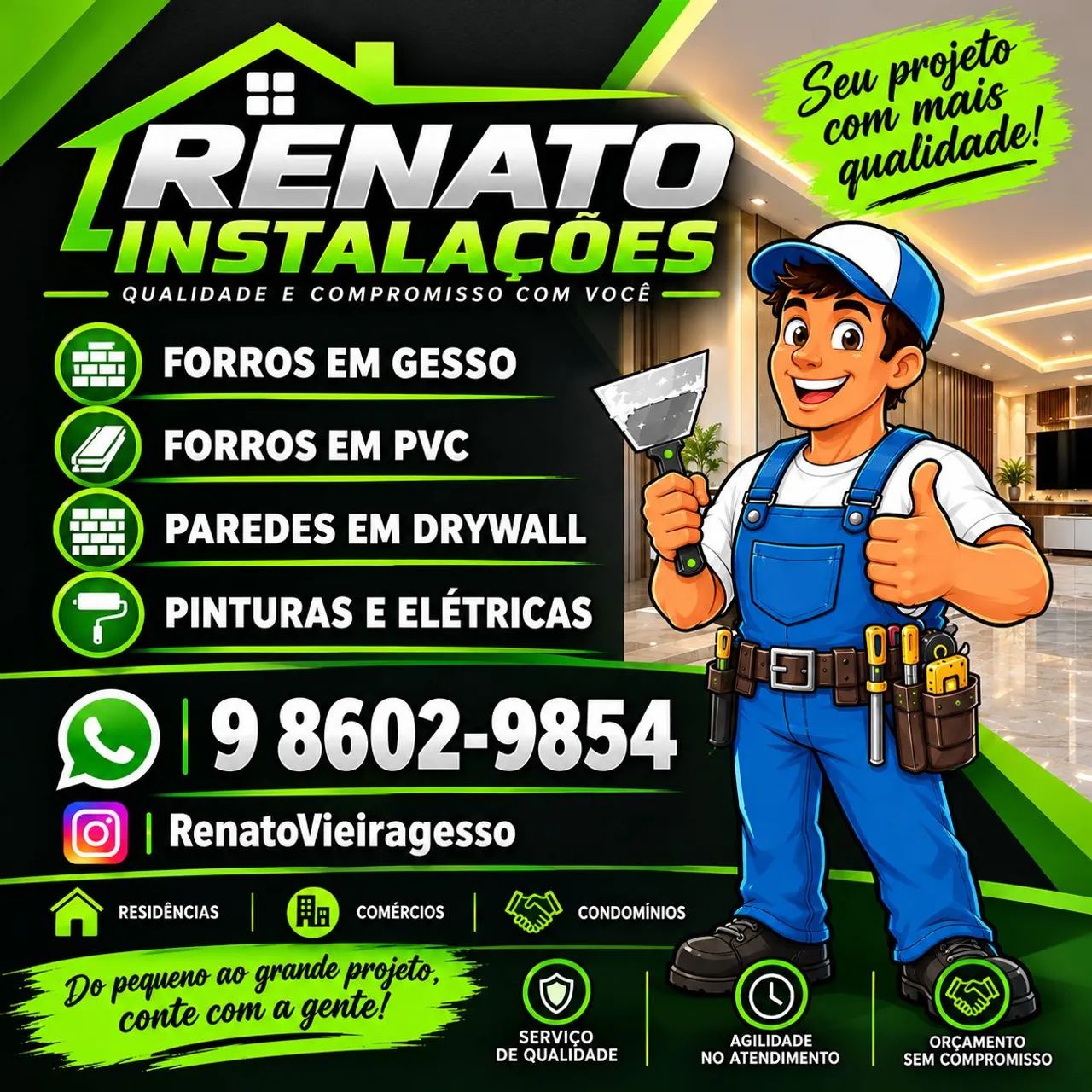 Forros de gesso   PVC   e pintura 