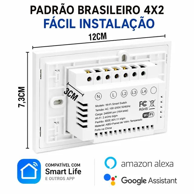 Interruptor Inteligente Wi-Fi Touch 3 Teclas Compatível com Alexa e Google Home - Foto 4