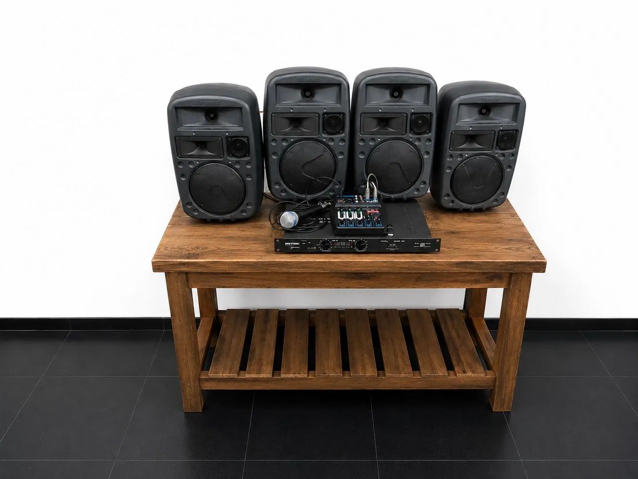 Som ambiente Potência Wattson/ Mesa Bluetooth  USB Microfone e 4 caixas 3 vias