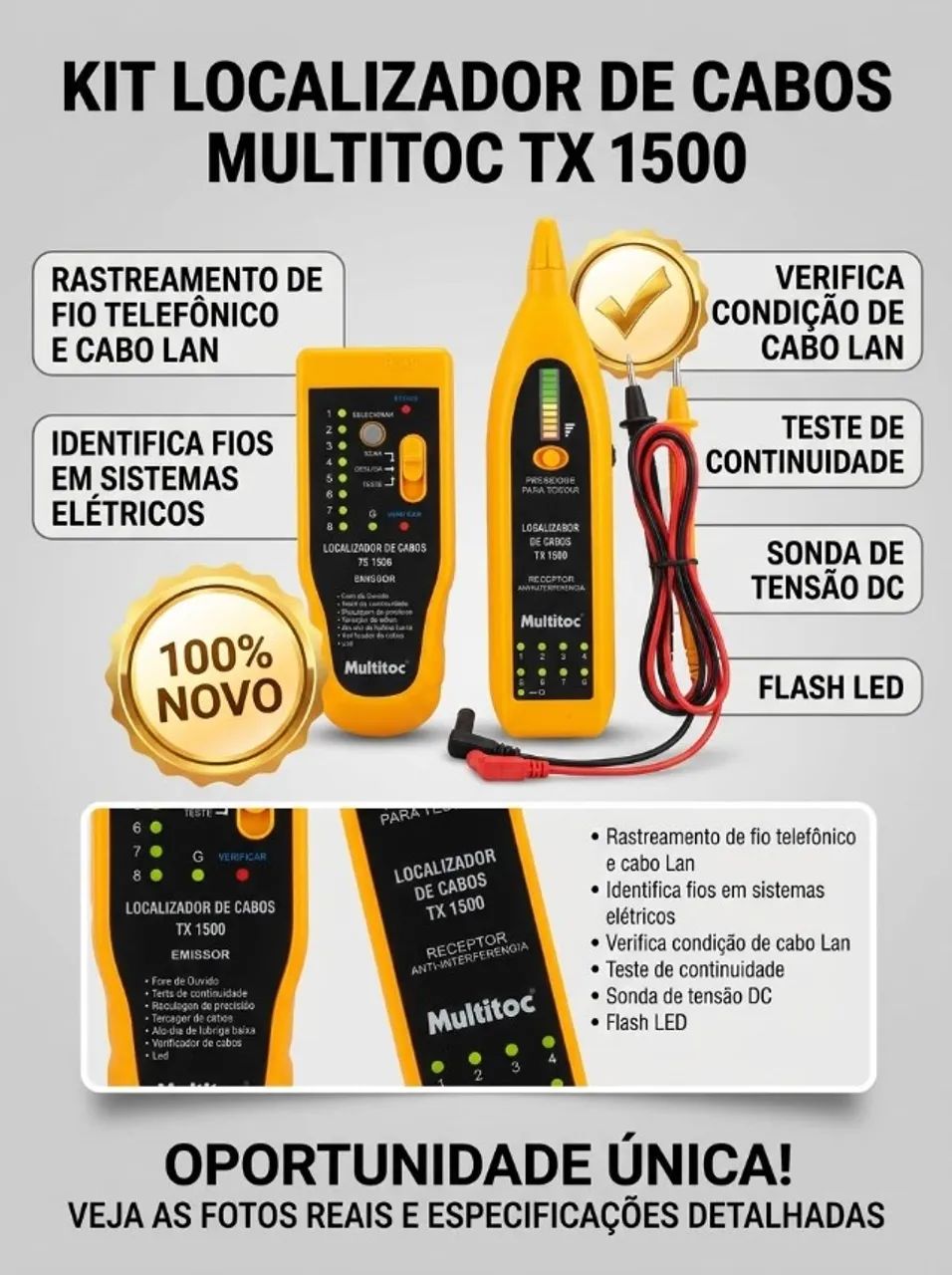 Kit Localizador de Cabos Multitoc TX 1500
