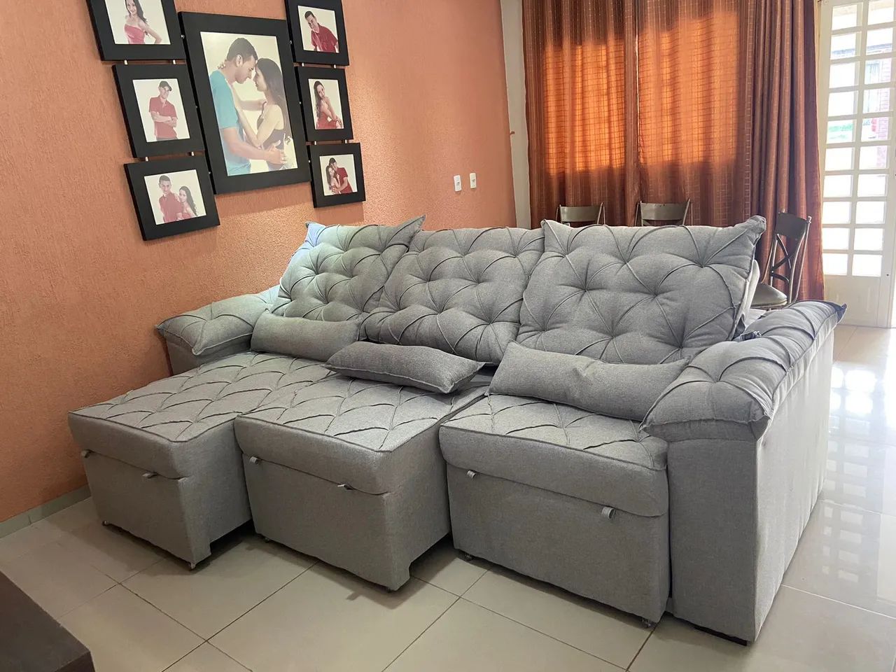 Sofá Retrátil E Reclinável 2.90 Largura TECIDO LINHO QUALIDADE TOTAL 