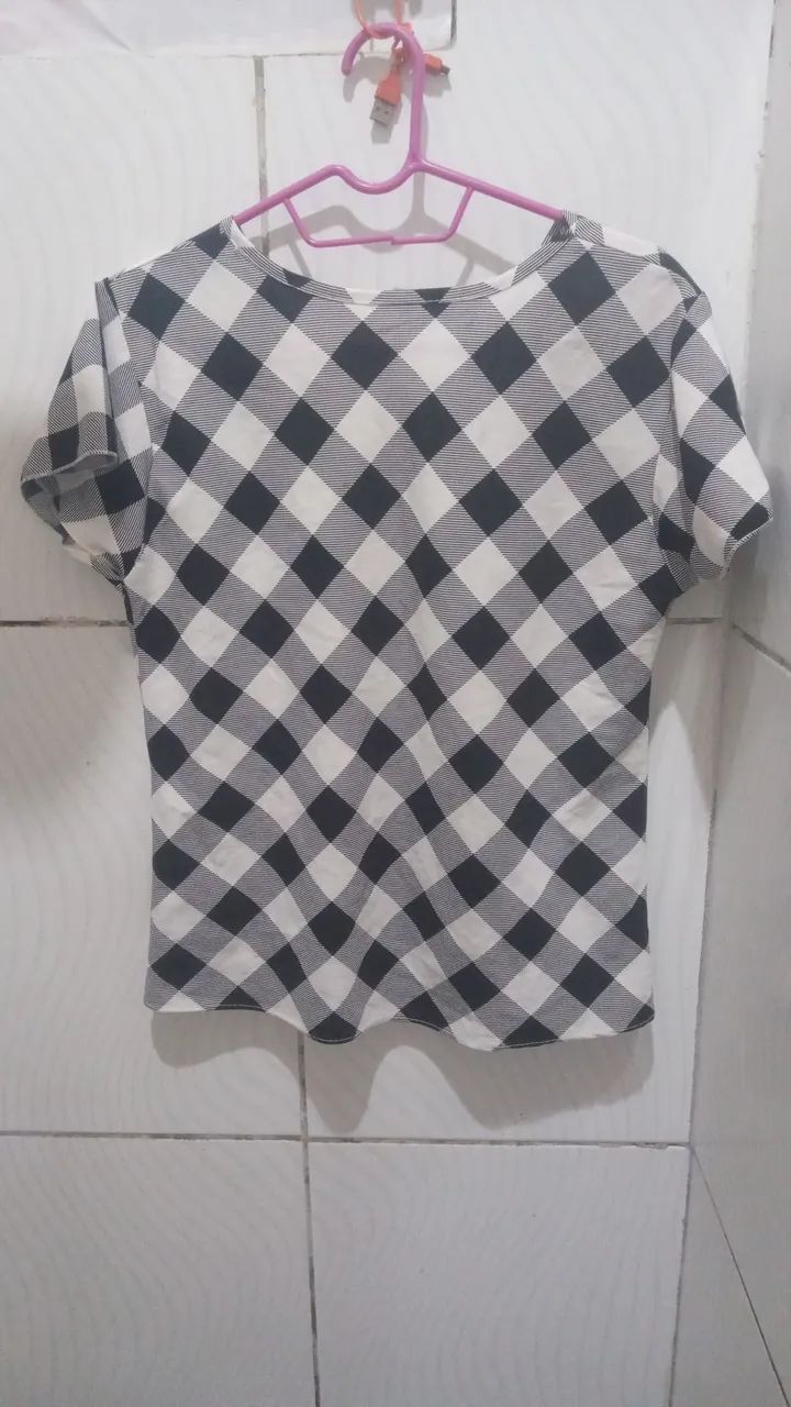 Blusa Xadrez Preto/Branco Feminino M  - Foto 2