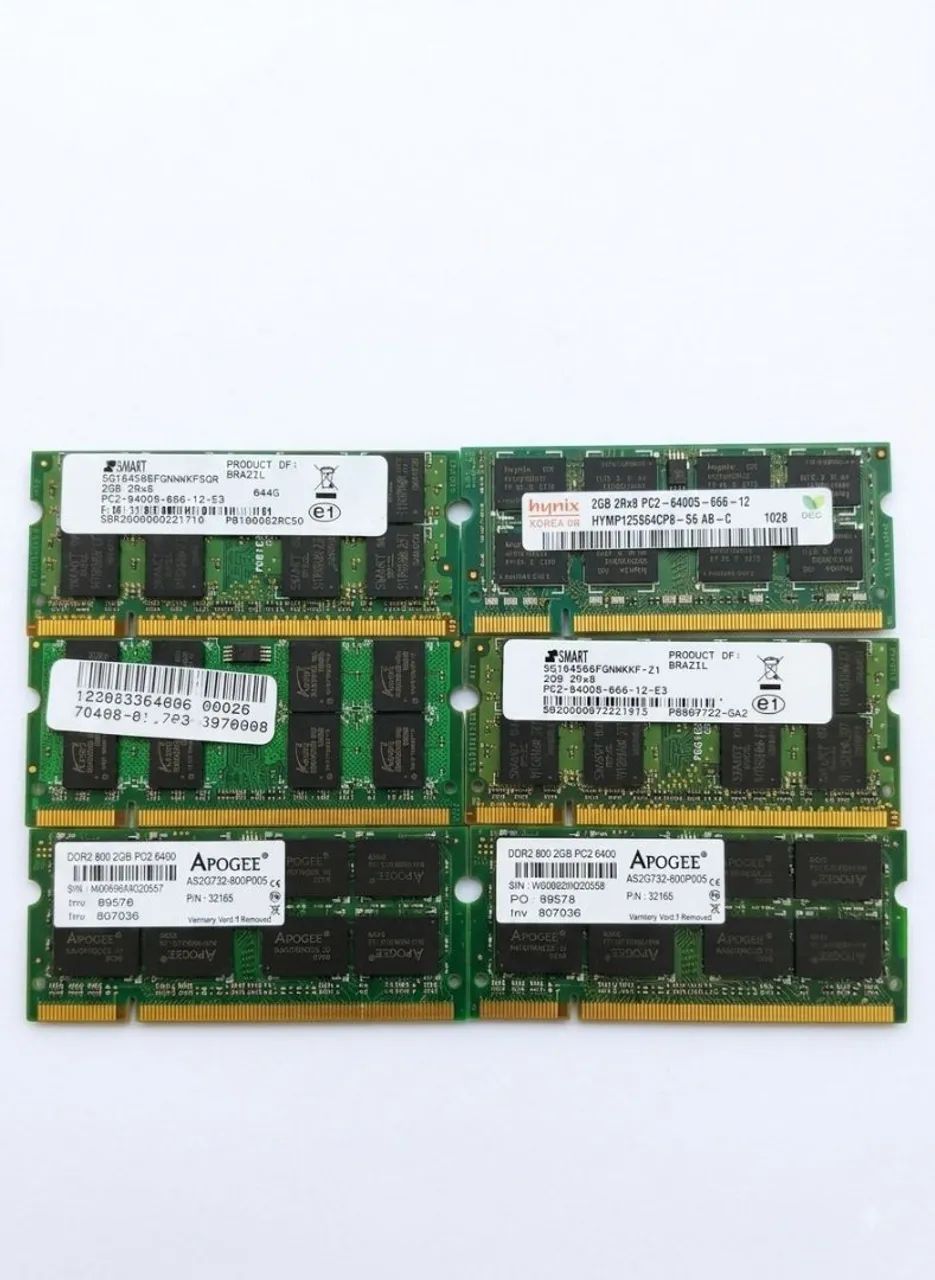 LOTE 6 MEMÓRIAS SODIMM PC2/DDR2 2GB