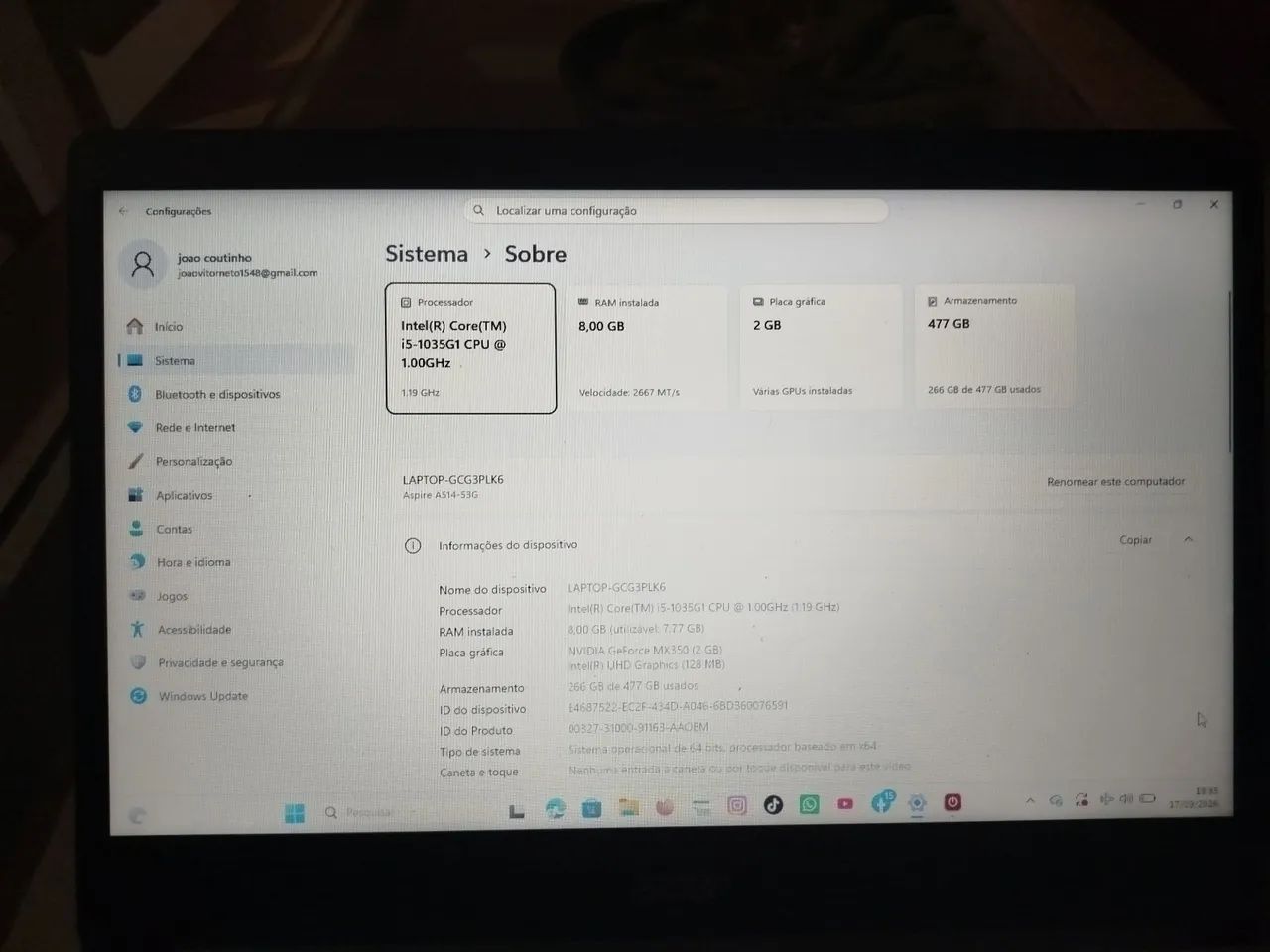 Notebook aspire 5 i5 10TH GEN  - Foto 2