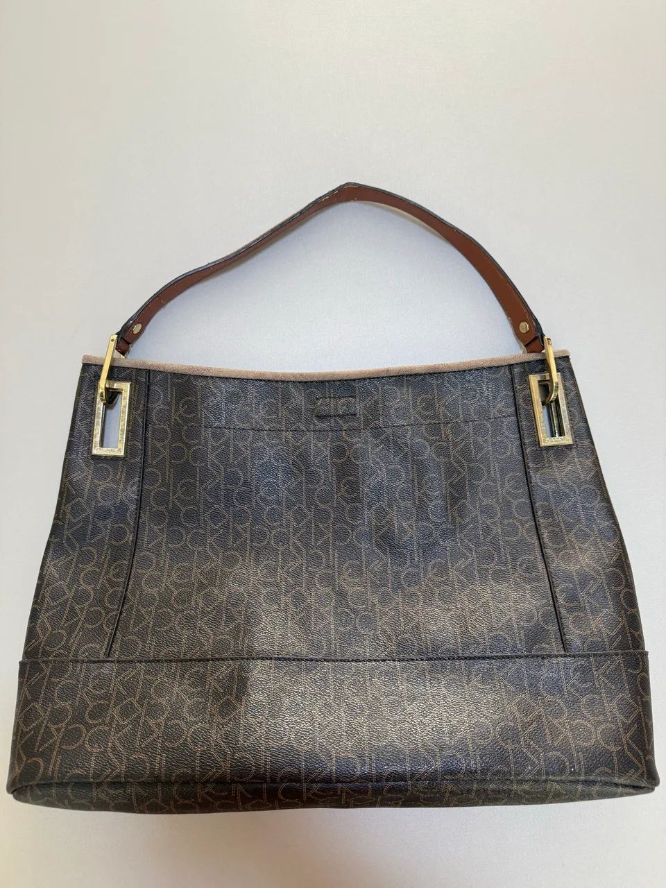 Bolsa Calvin Klein Original, Monograma, Grande, Marrom, Ótimo Estado
