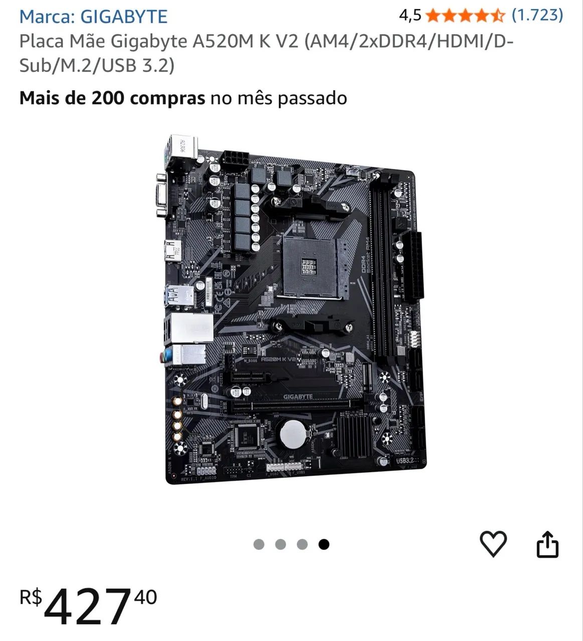 Placa mãe A520m Kv2(1 Mês de uso com garantia) - Foto 3