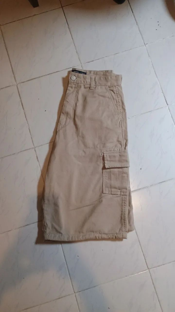 Bermuda Jorts Baggy Cargo Bege 