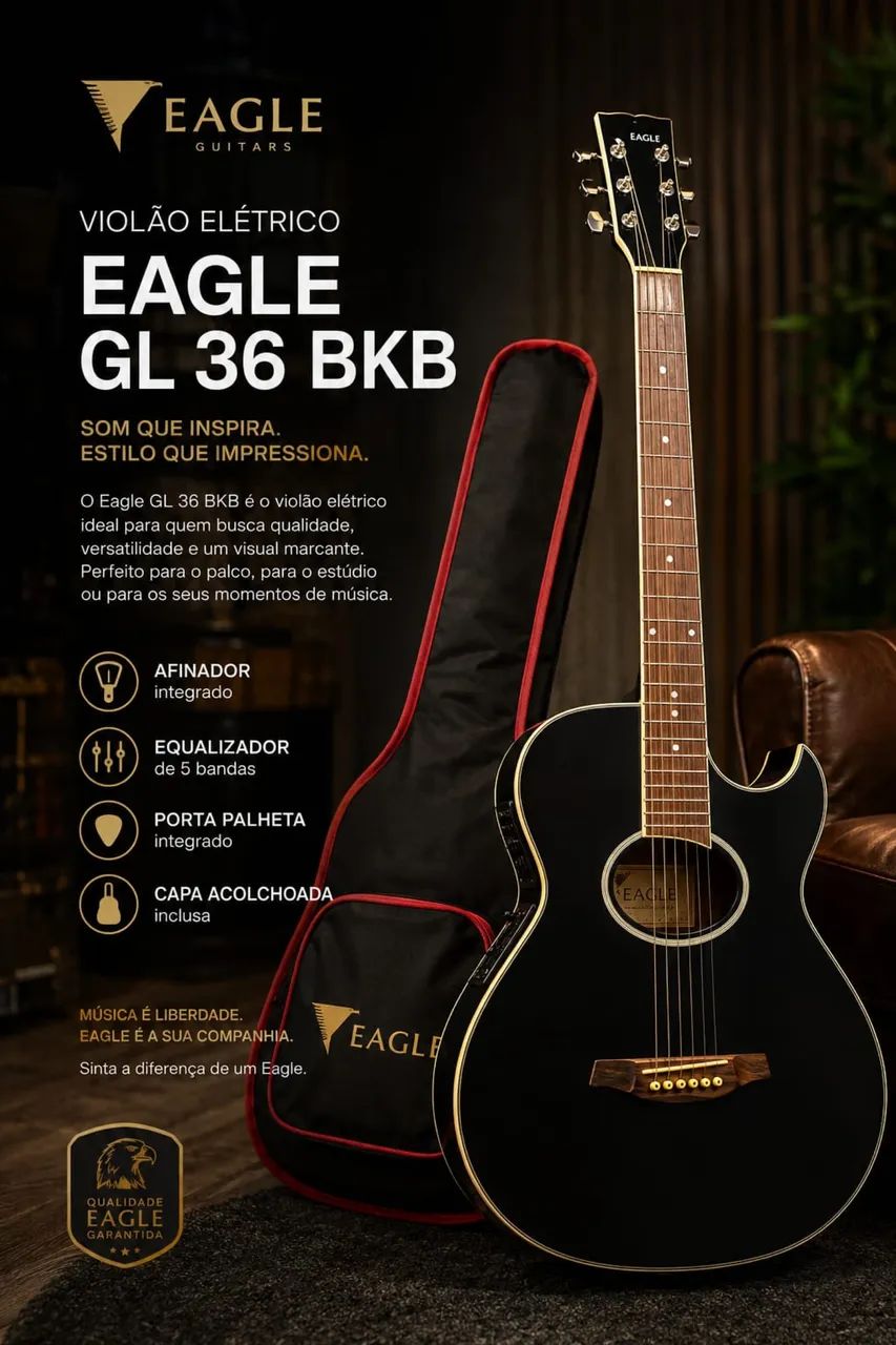 Violão elétrico Eagle GL 36 BKB