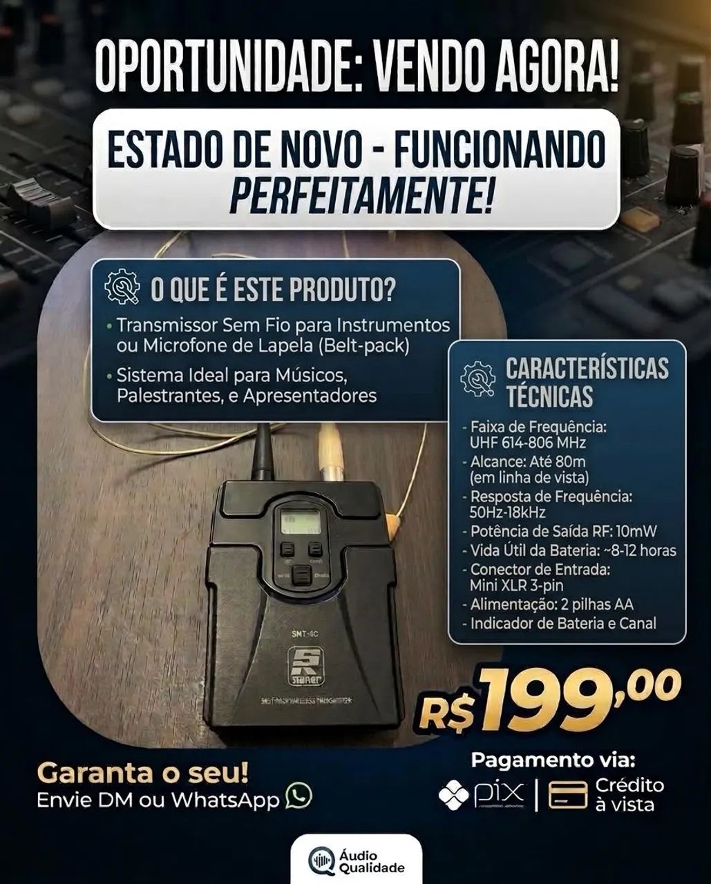 Transmissor Sem Fio, Microfone de Lapela