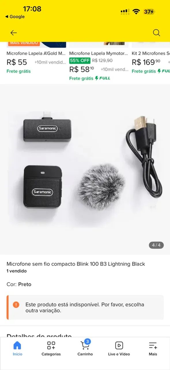 Microfone sem fio compacto Blink 100 B3 Lightning Black