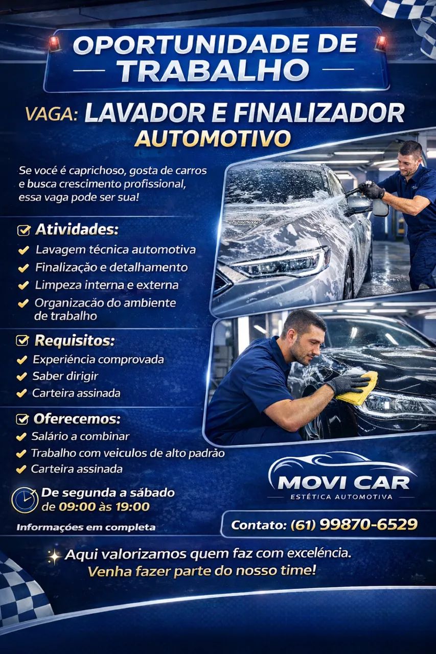 Vaga para lavador e finalizador 