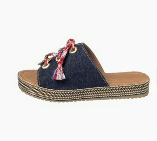 NOVA: Sandália Jeans com salto customizado e amarração frontal 35 - Foto 3