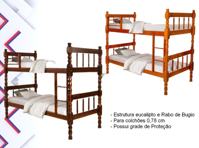 Quarto cama beliche madeira maciça com proteção lateral 