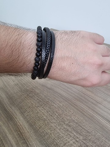 Pulseira de Couro Multi-camadas fivela magnetica aço inoxidável.  - Foto 3