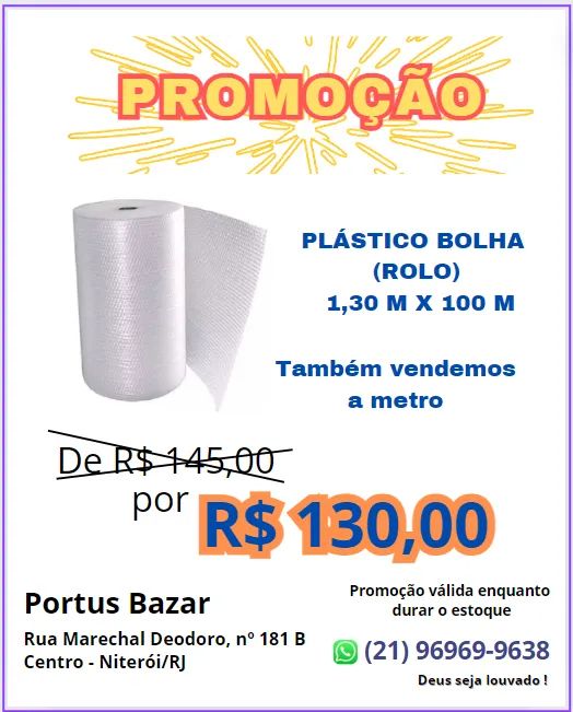 Promoção Rolo Plástico Bolha 100 m