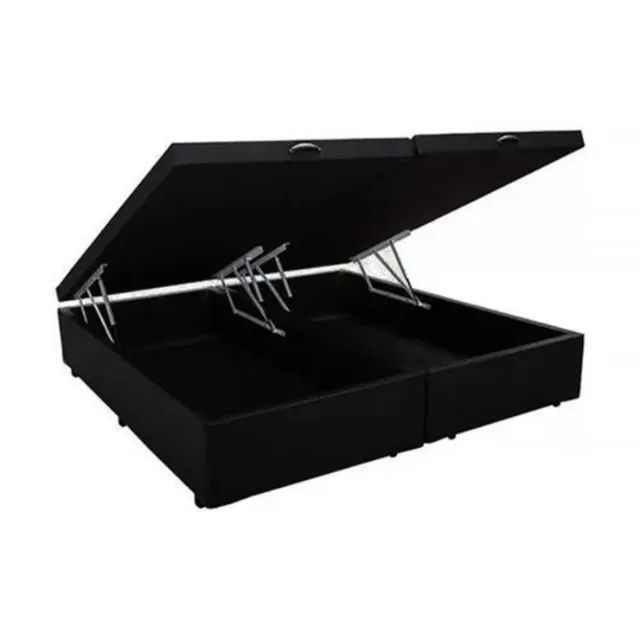Cama Baú Suede Preto King Bipartido 