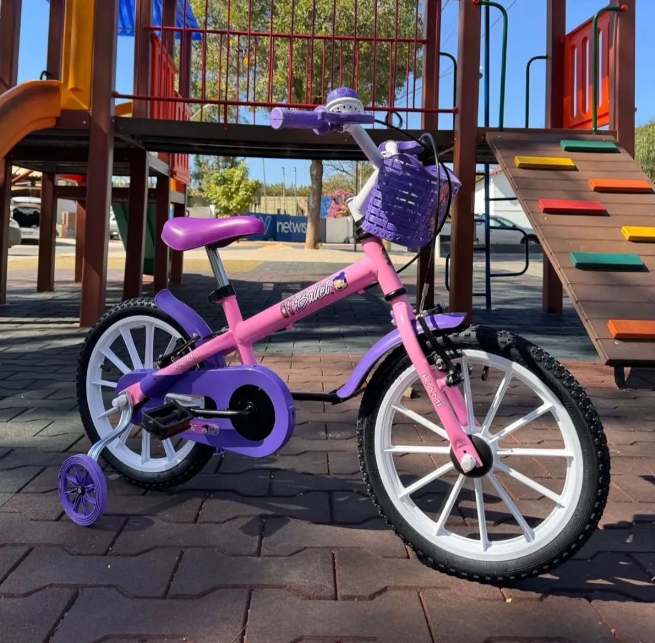 Bicicleta infantil kami ballet aro 16 com cesto e rodinhas  - Foto 2