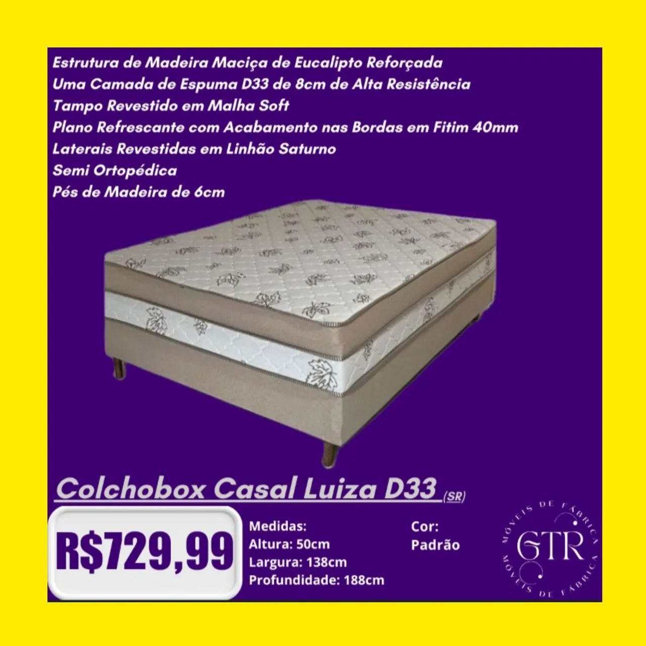 Colchão Box Casal Luiza D33 - Estrutura de Madeira Maciça