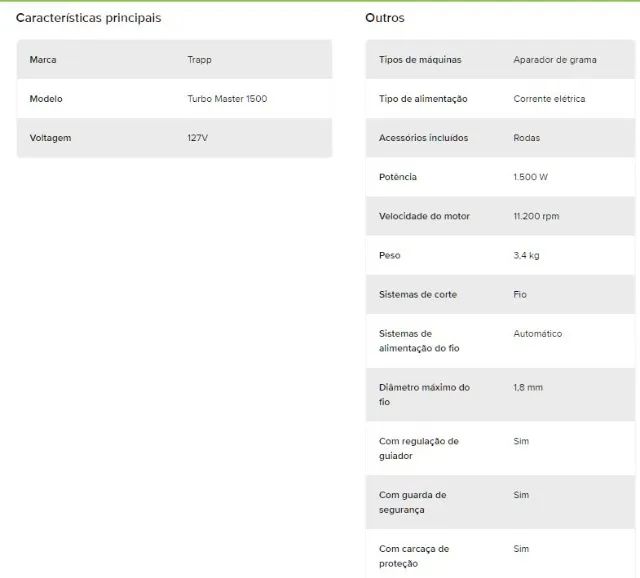 Aparador cortador de grama elétrico trapp turbo master 1500w 110v - bairro vale do ipê - Foto 5