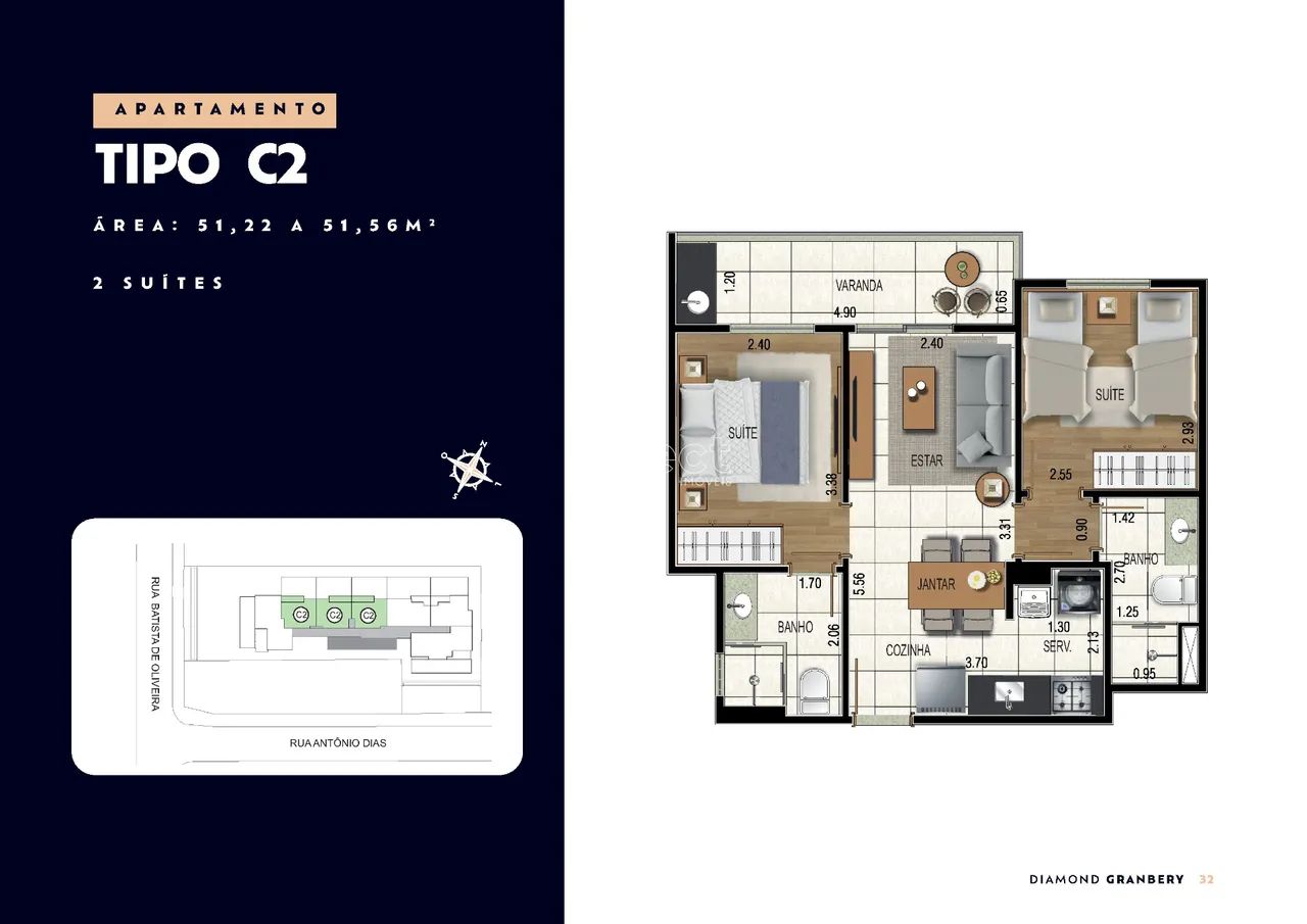 Apartamento a venda 2 suítes,, varanda gourmet, lazer completo no Granbery -Juiz de Fora/M - Foto 3