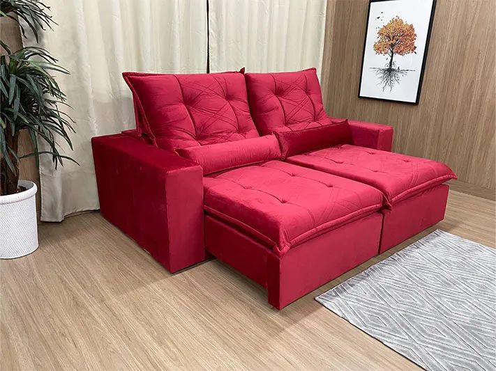 Sofá Retrátil Reclinável 2,00 m Vermelho Molas Ensacadas a54