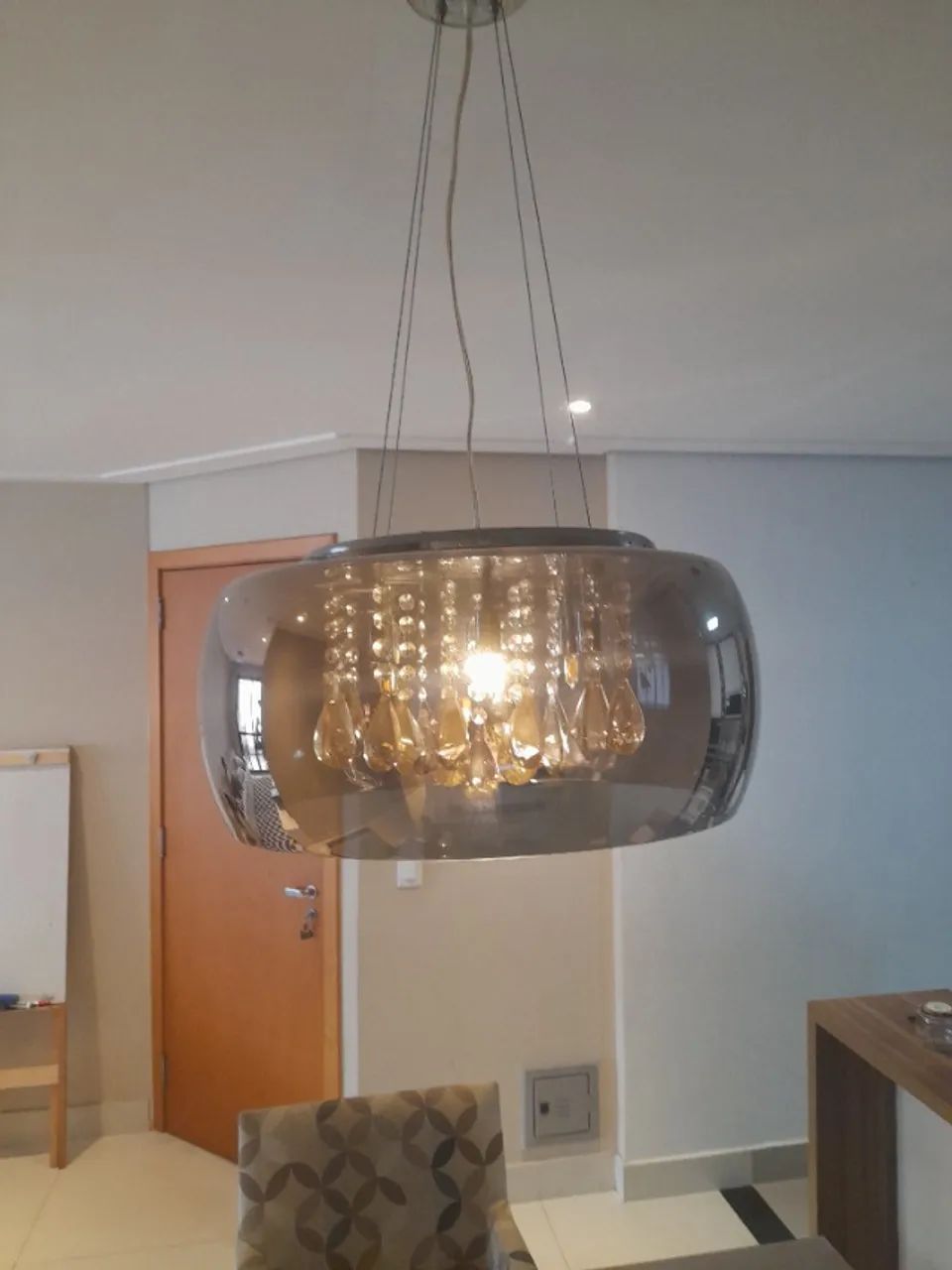 Lumiária Pendente Vidro Metal Cristal 40 cm