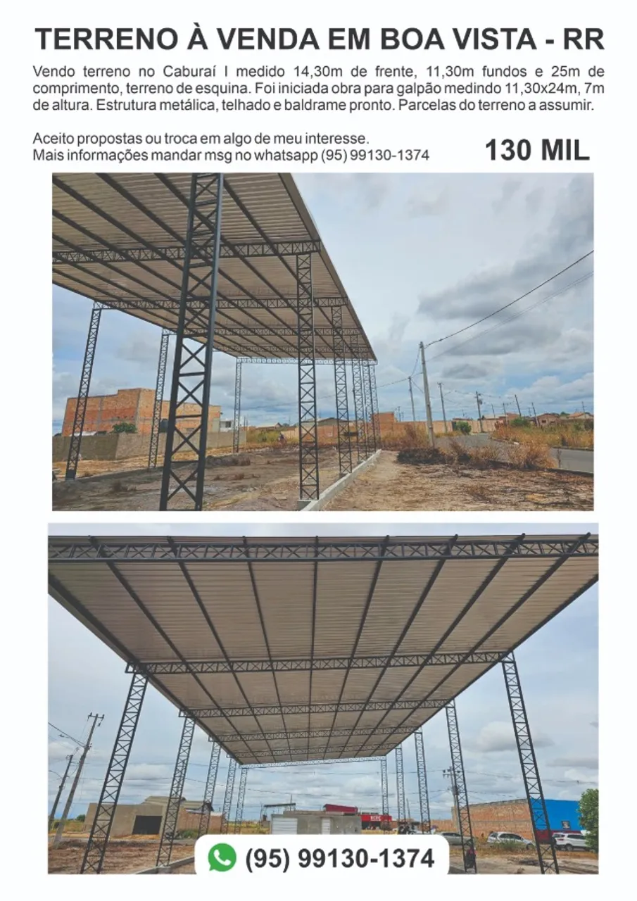 Terreno de esquina Caburaí 1 130 mil