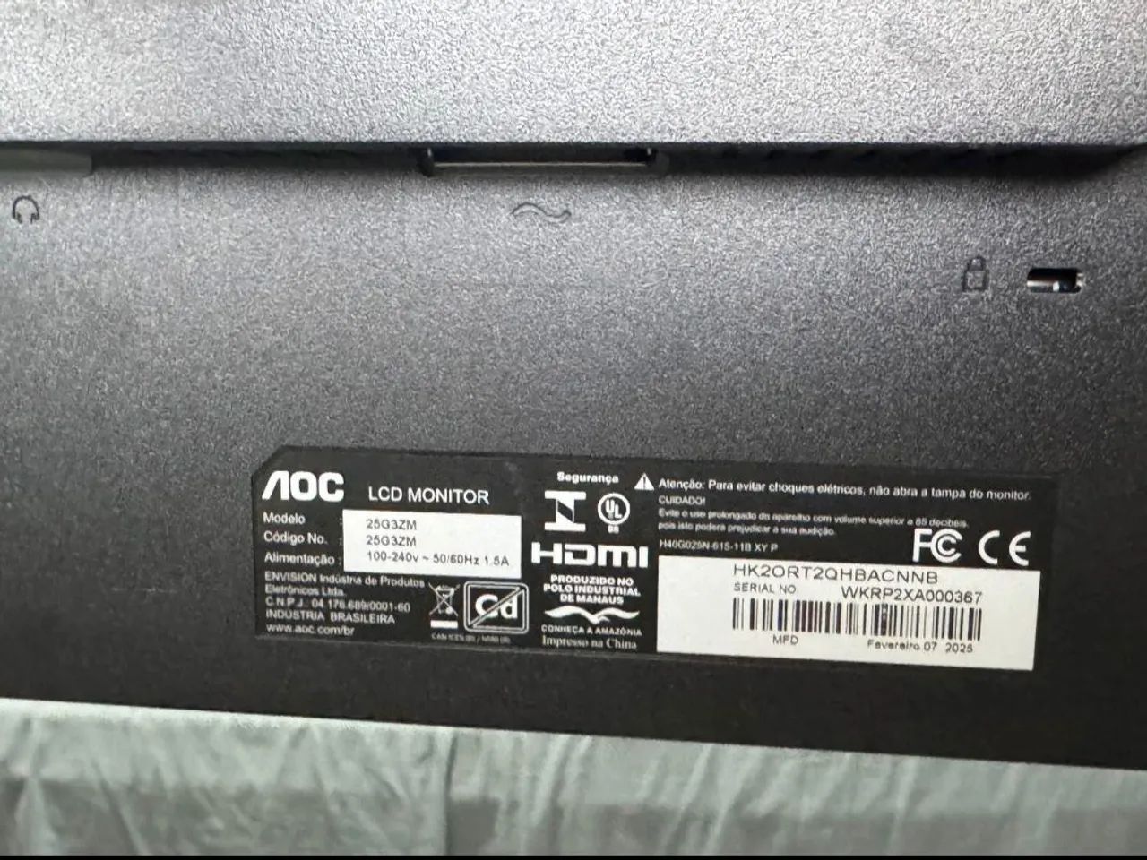 Monitor 240hz 25 polegadas 0.5 ms AOC64396507508865121