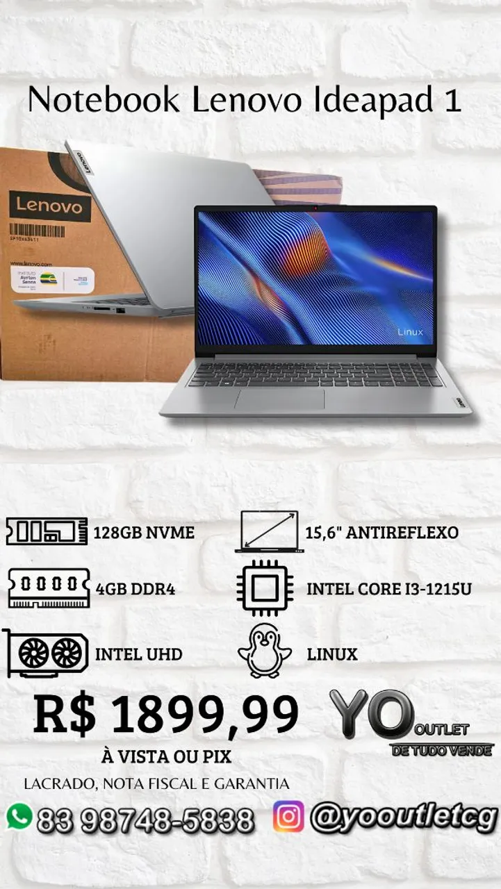 Notebook Lenovo Ideapad 1 - Intel Core i3, lacrado com nf e garantia