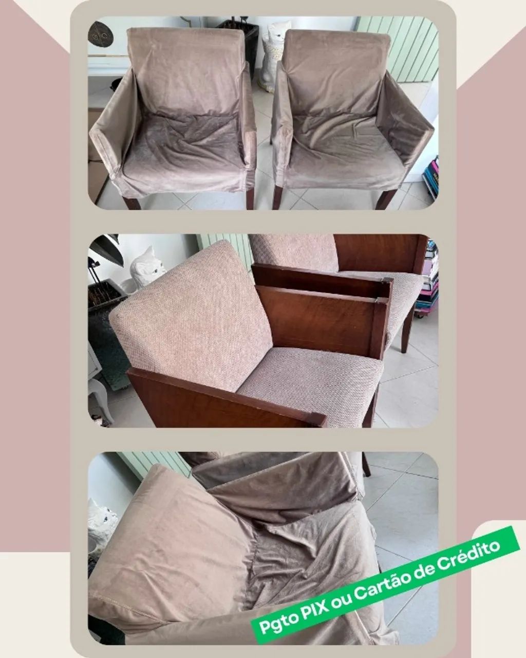 Par de poltronas com base em madeira e capas em veludo - Foto 2