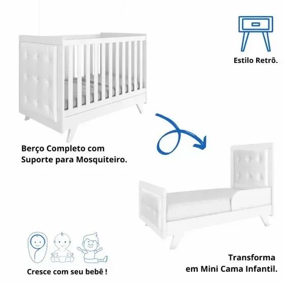 Berço Cama Americano Retro Peroba, 100% MDF C/ Captone - Foto 5