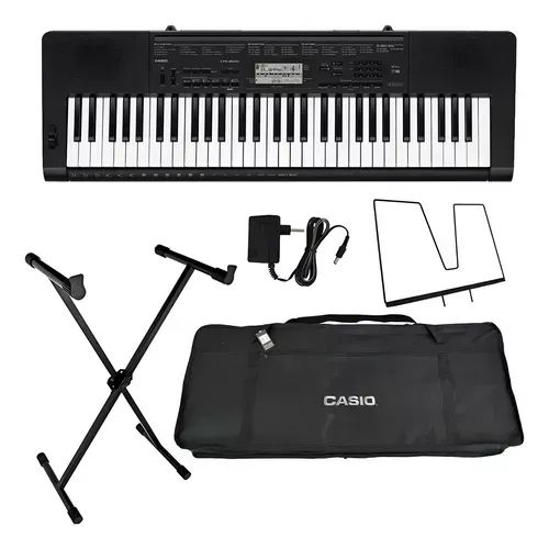 Kit Teclado Casio Ctk 3500 Fonte Suporte X Capa Transporte Cor Preto