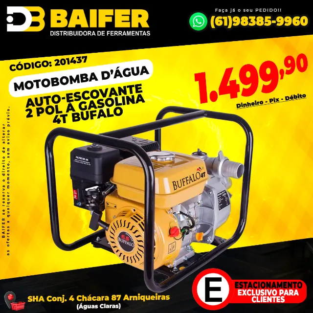 Motobomba Dágua Auto-Escovante 2 Pol à Gasolina 4T Bufalo