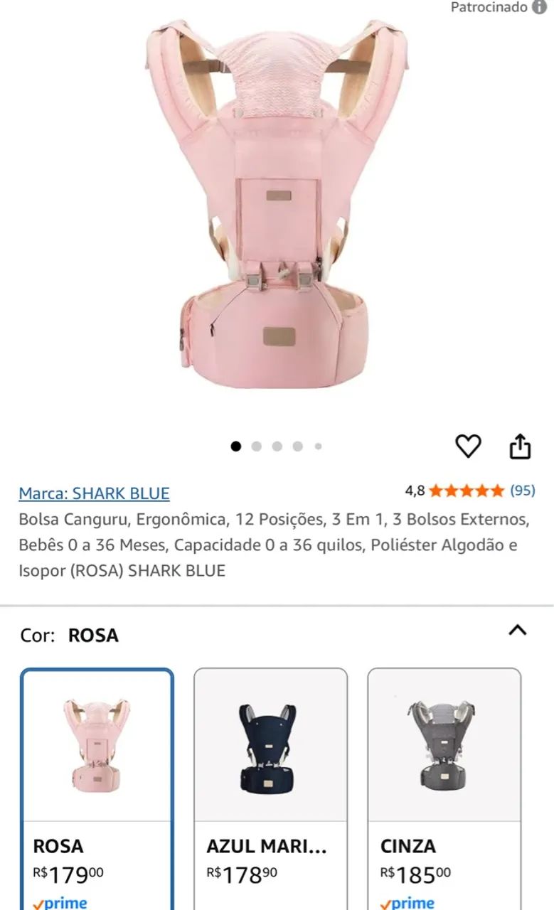 Canguru ergonômico rosa