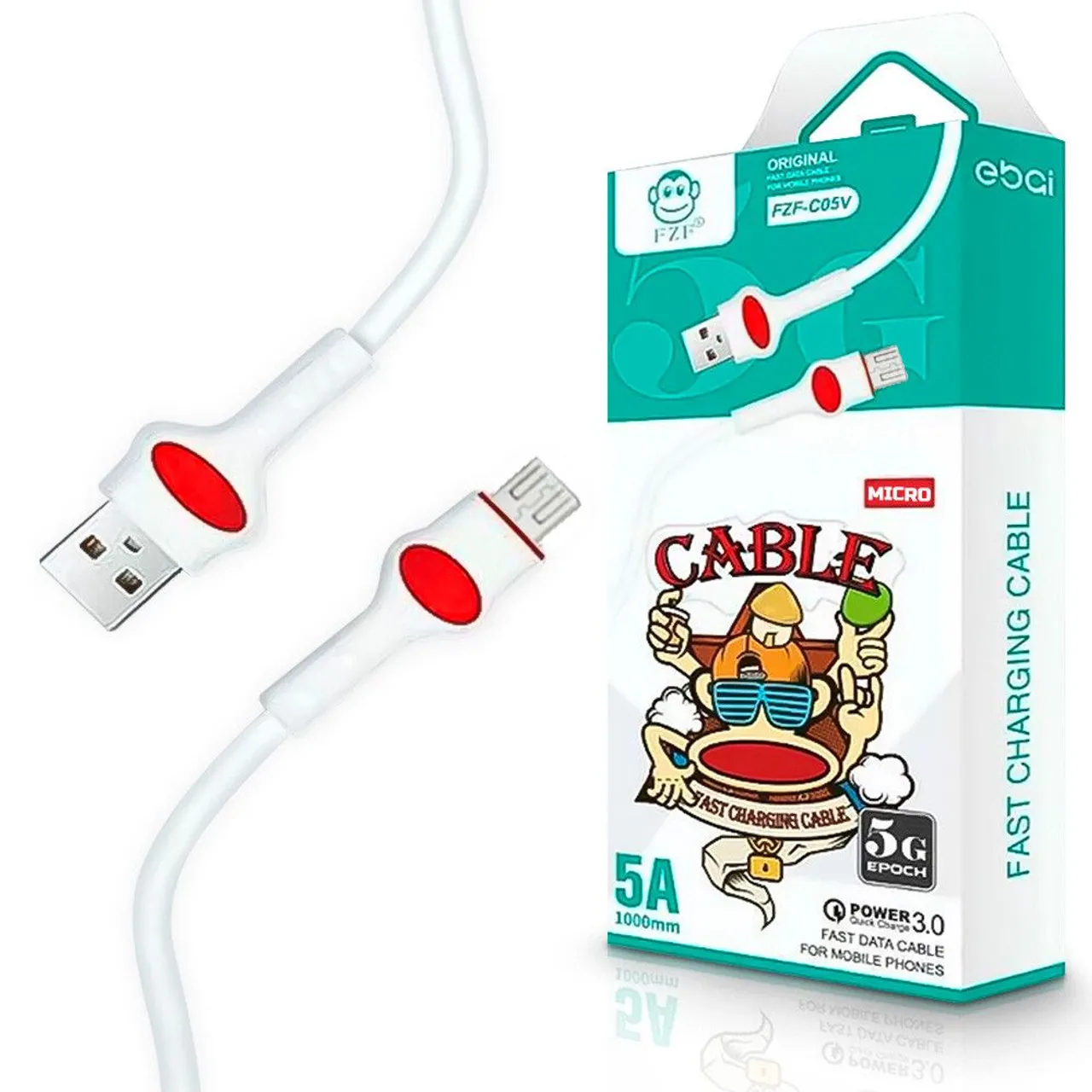 Cabo USB para Celular 5A 1000mm - Micro USB