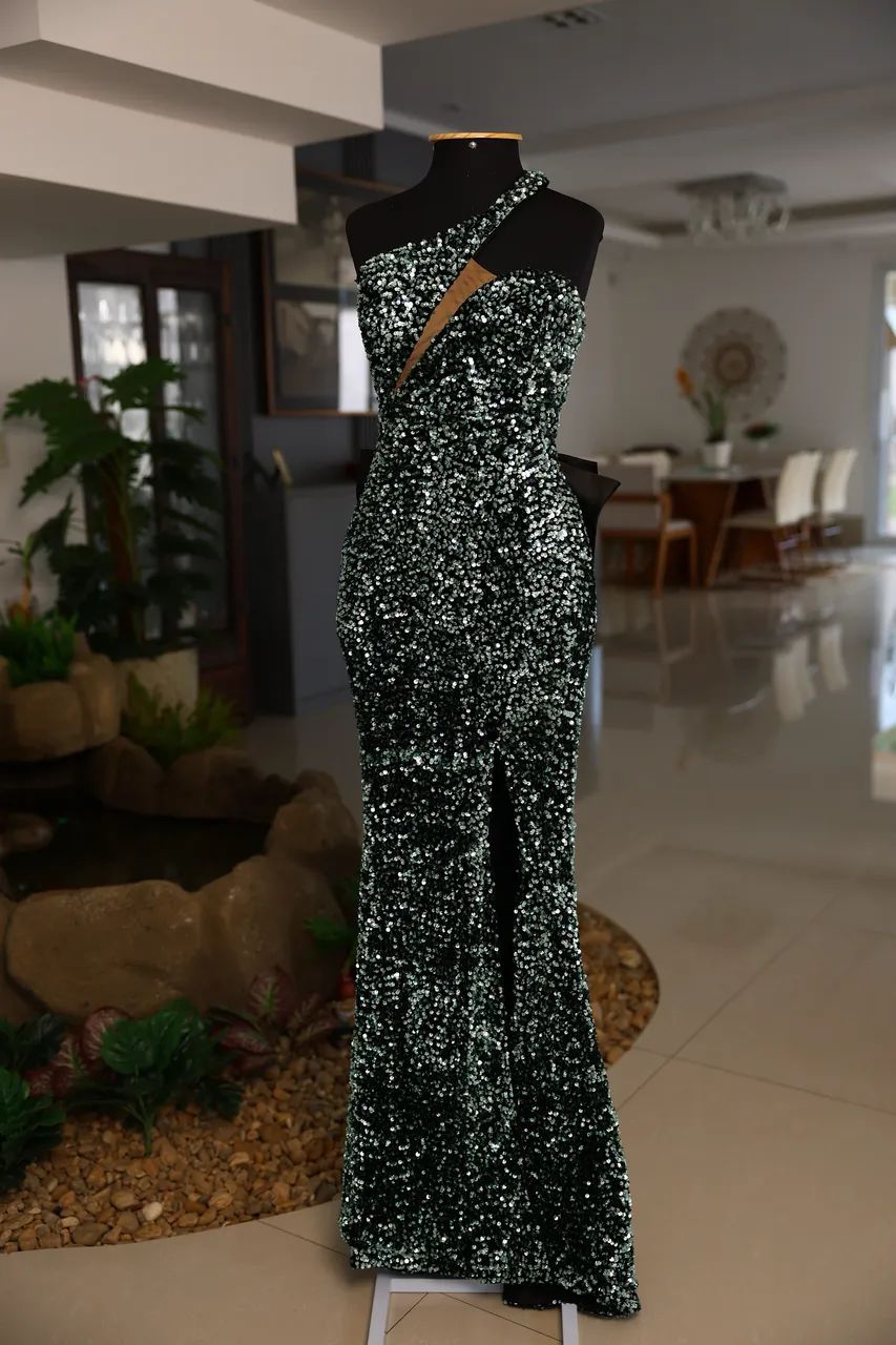 Vestido de Festa - Verde com Paetês e Tule