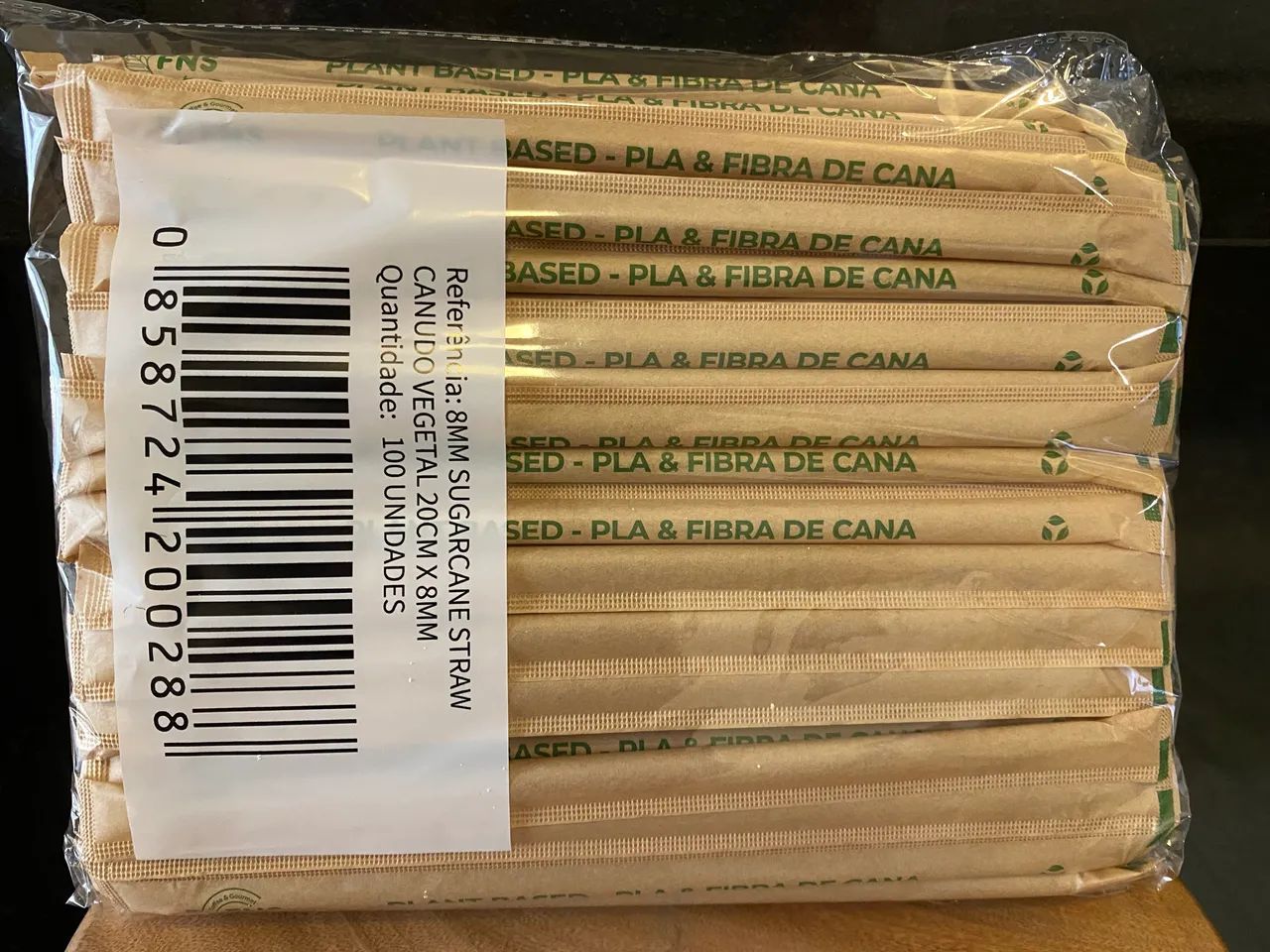 Canudo biodegradável 8mm (1800un) SUGARCANE