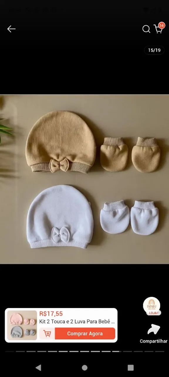 Kit de touca e luva de recém nascido 