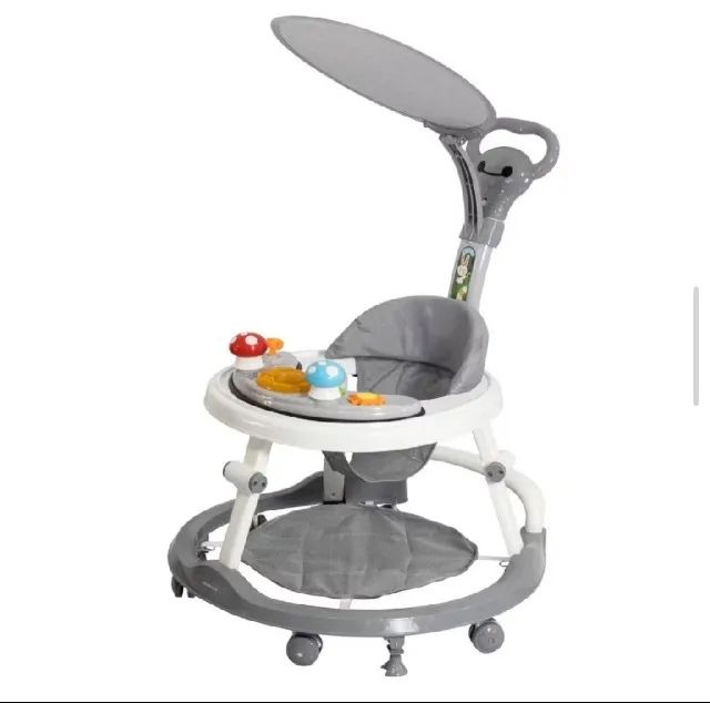 Andador infantil com capota e base para os pés, com trava e roldanas e brinquedos com sons - Foto 2