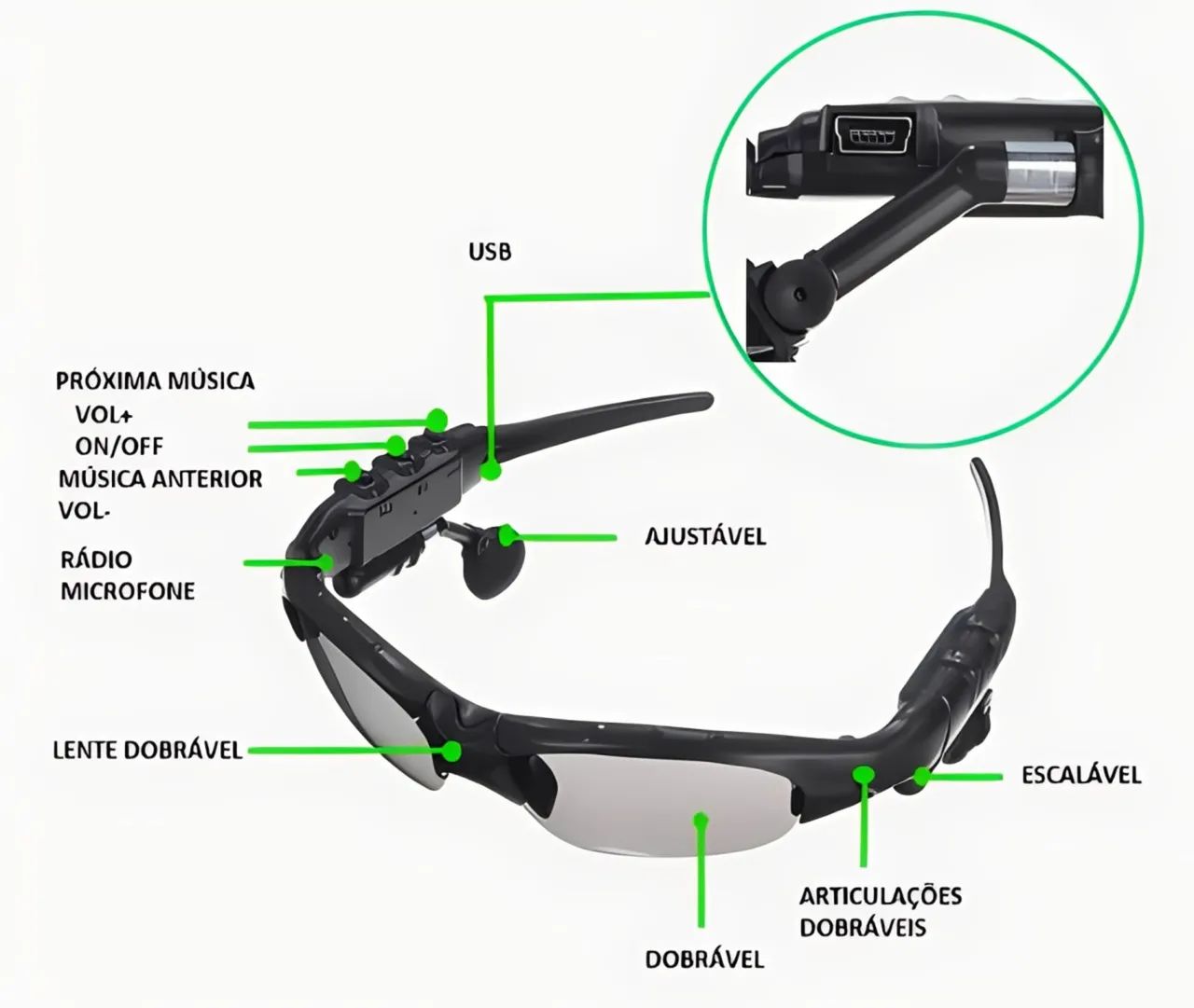 Óculos de Sol Bluetooth com MP3, Microfone e Áudio - Foto 2