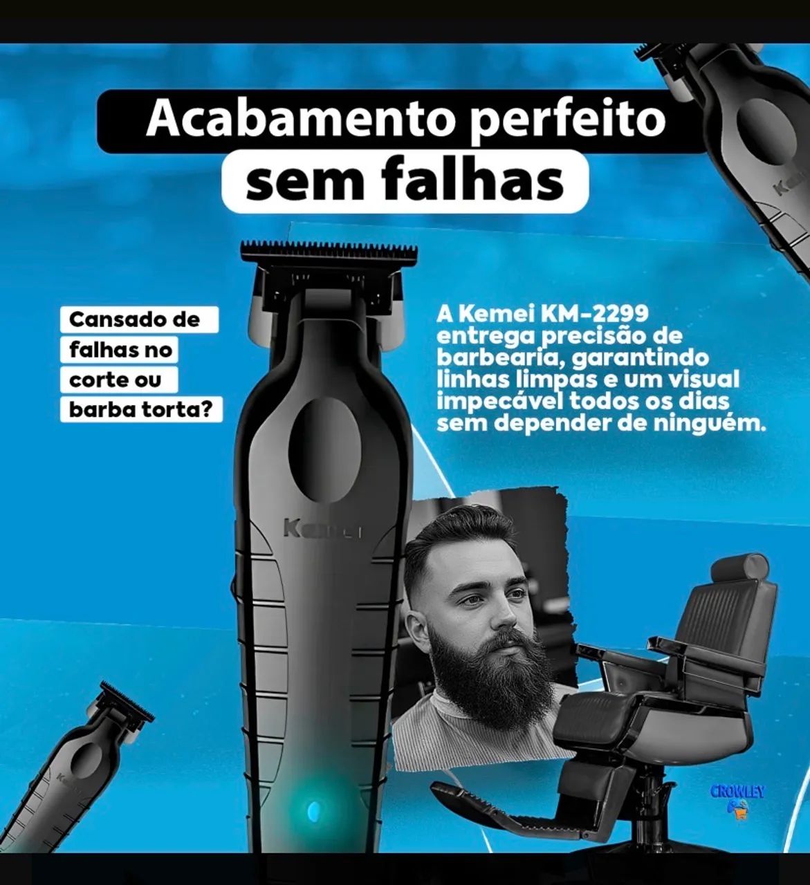 Máquina De Acabamento Corta Cabelo Profissional Kemei 2299 P Preto 127/220v - Foto 4