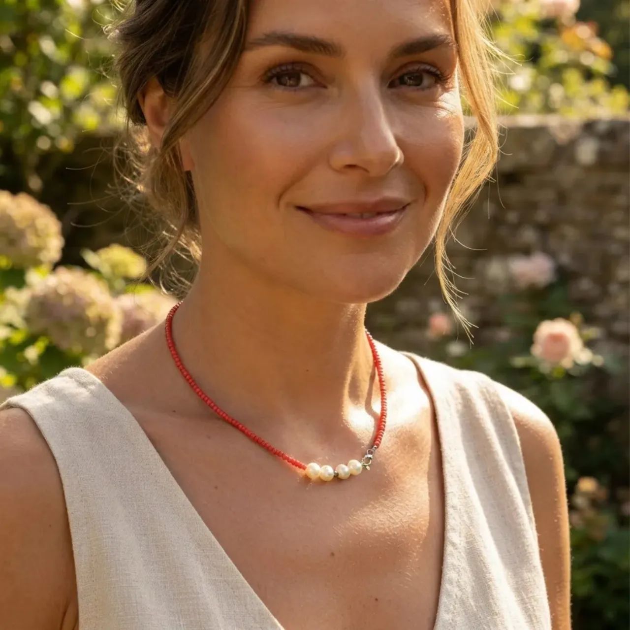 Colar Choker De Miçangas Vermelhas Com  contas de Pérolas| Júlia Rosa - Foto 5
