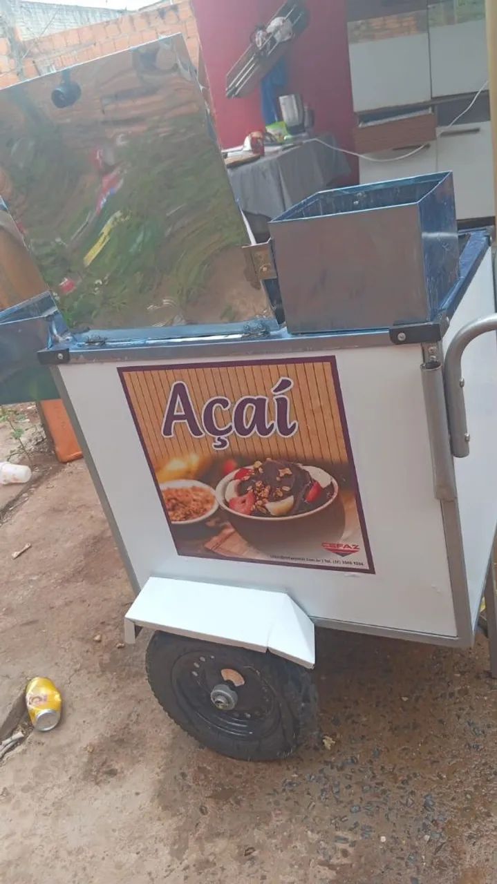 ? Carrinho de Açaí Completo + Guarda-Sol Novo