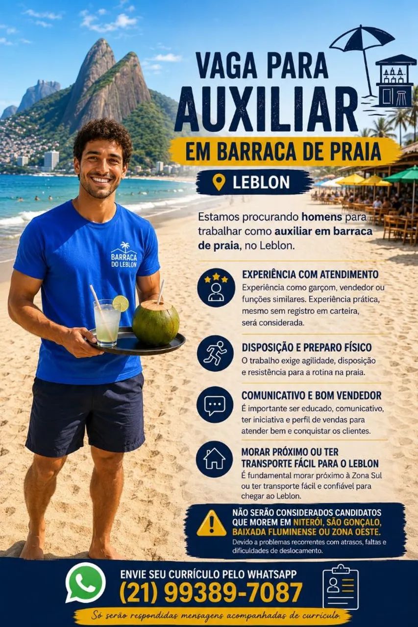Garçom ou Auxiliar em Barraca de praia 
